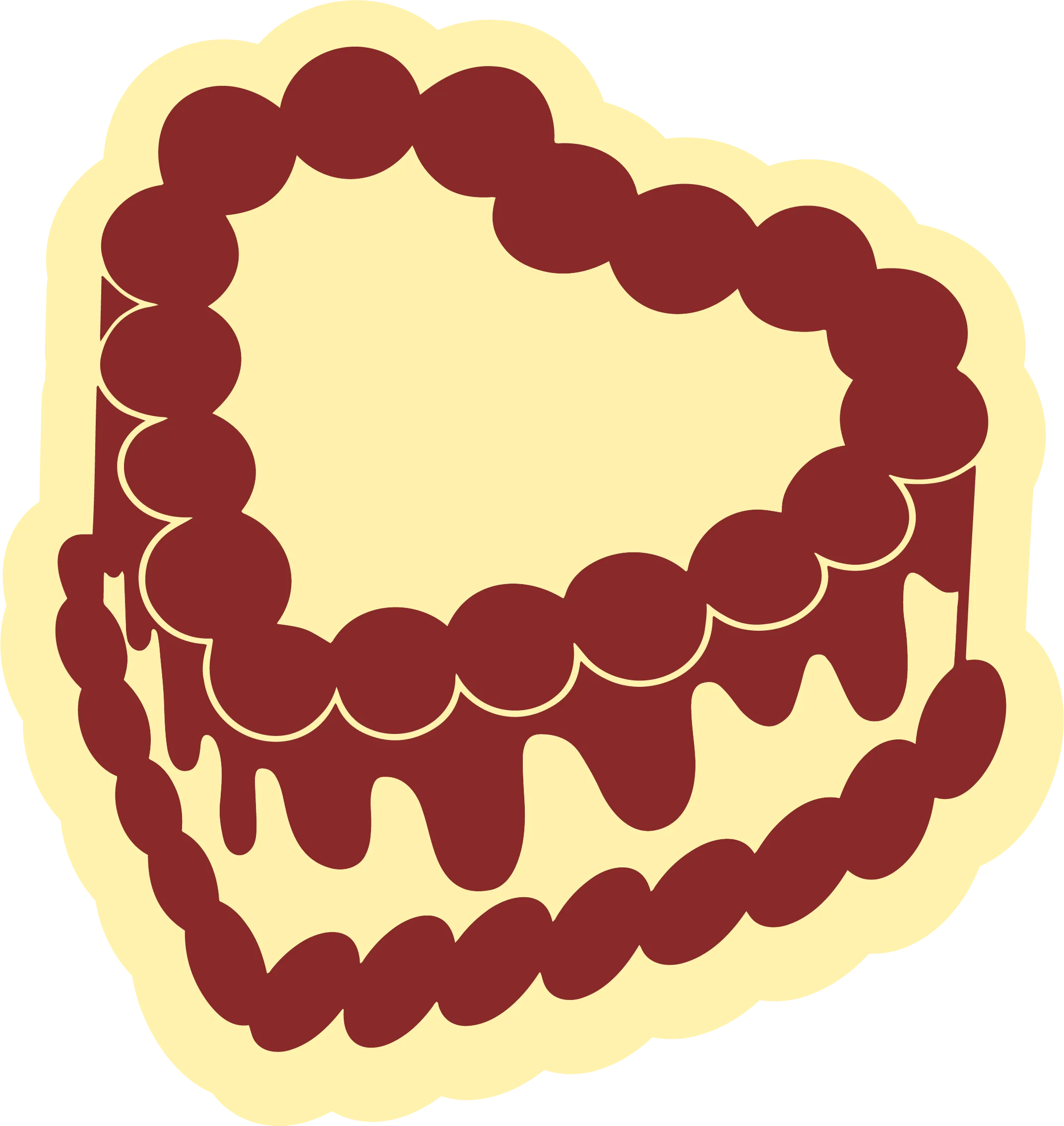 Illustrated Butter Bar heart-shaped layer cake with piped scallop border