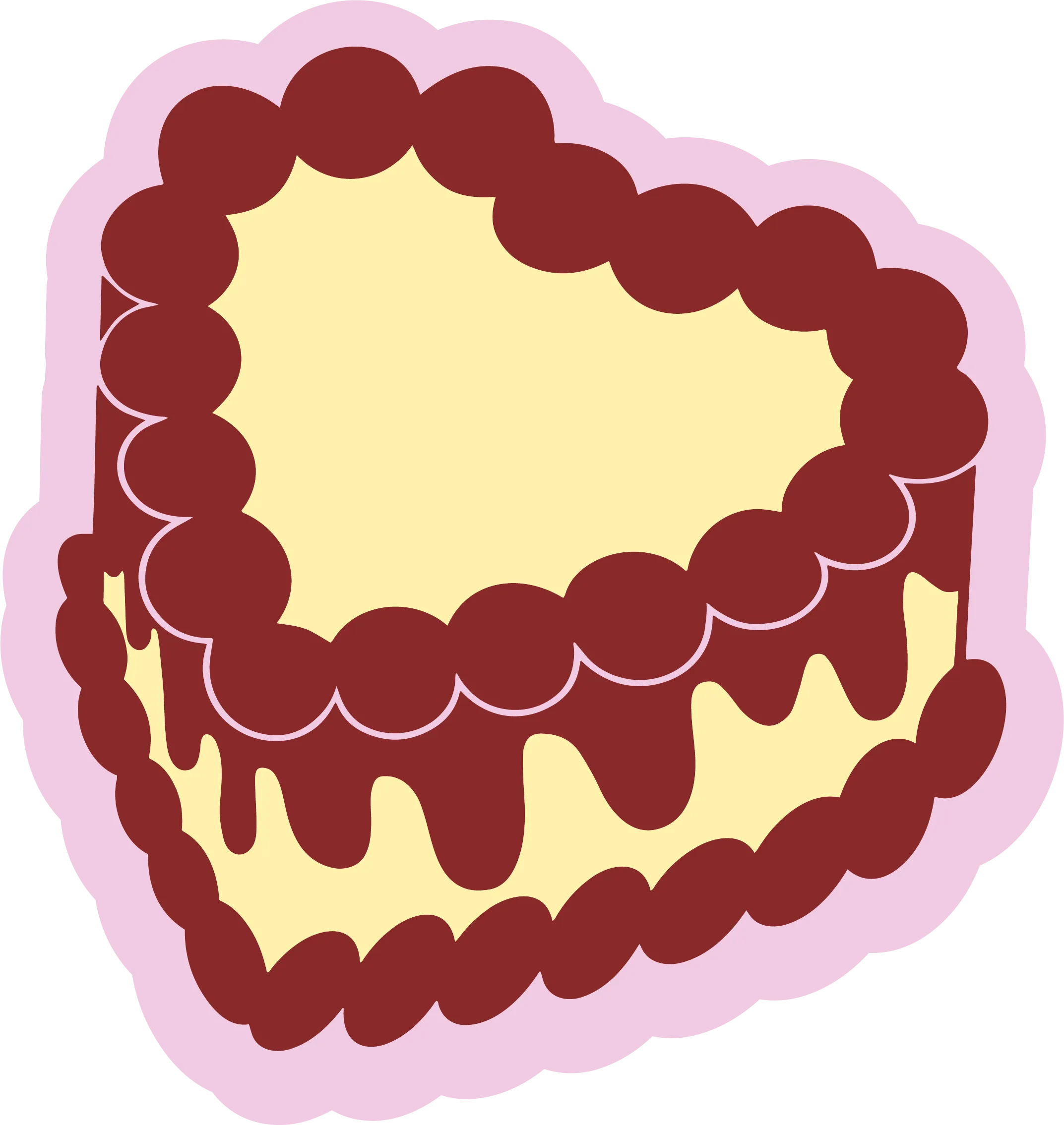 Illustrated Butter Bar heart-shaped layer cake with piped scallop border